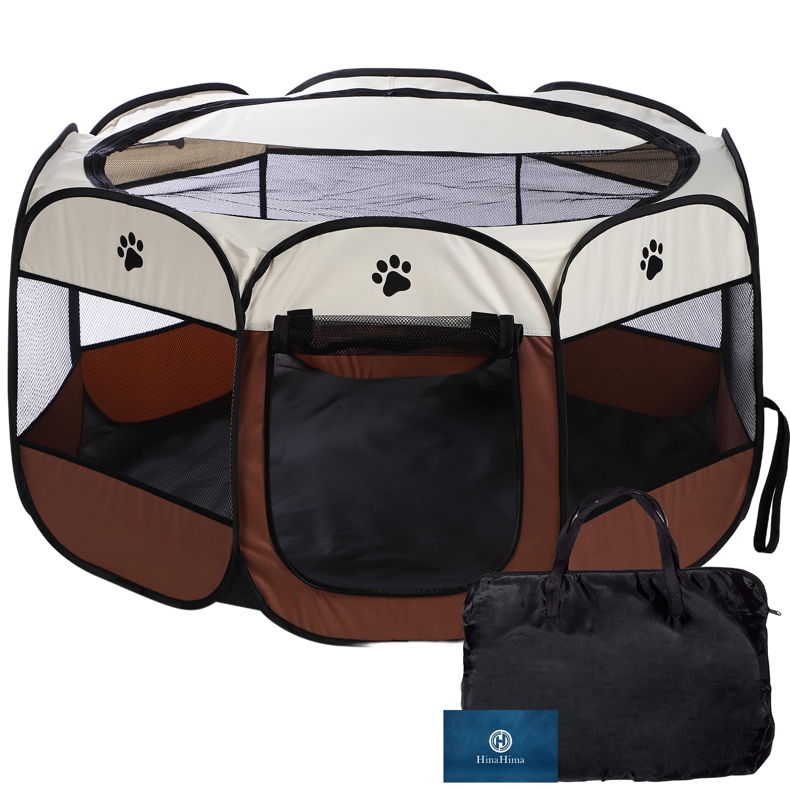 HinaHima 折りたたみ式 ペットサークル 収納バッグ付き 組み立て不要 猫 犬用 ケージ 幅114cm×高さ58cm (ＸＬ, ブラウン)