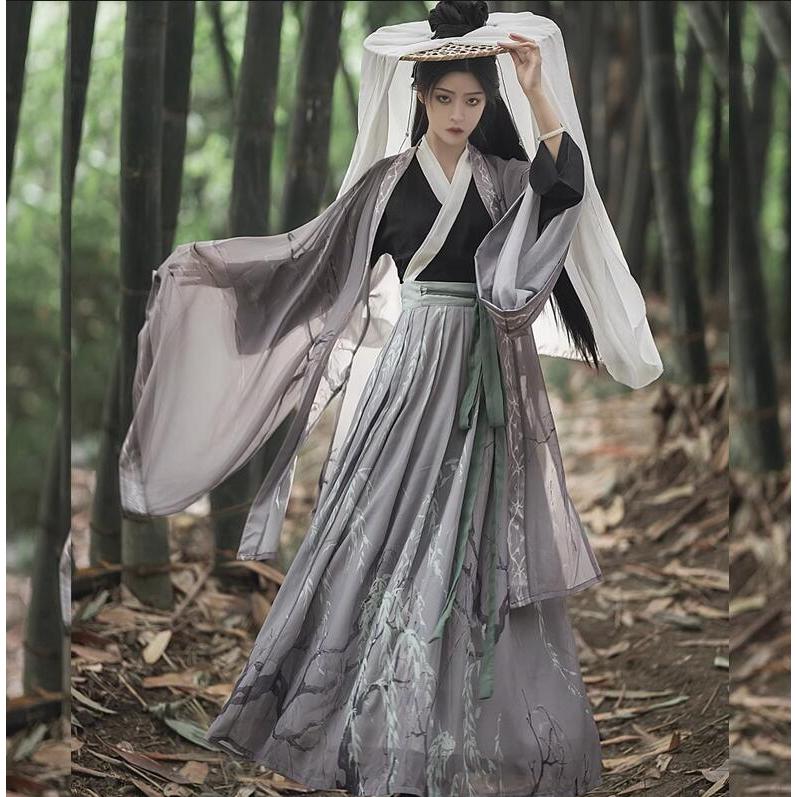 バレンタインデー 漢服 3点セット 大人 ユニセックス 暗色系 チャイナ服 コスプレ衣装 暗黒 中華服 レディース メンズ グレー系 中国古代服装 魏晋 交差襟 振袖