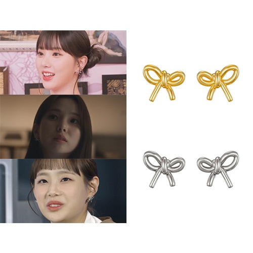 [チュ/ビビジウナ/ハンヘジン/キムガウン 着用]リボンノートイヤリング/大学生ファッション 韓国人気ファッション 韓国ジュエリー 人気ジュエリー 韓国ファッション