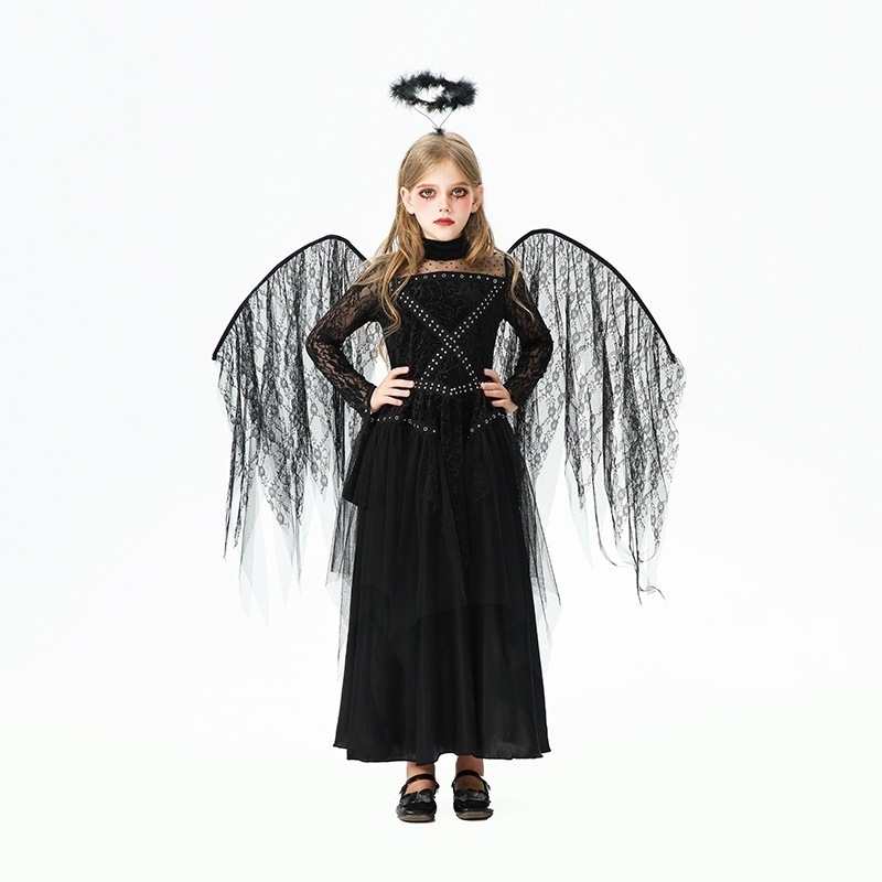 【即納】豪華なハロウィーン子供服天使悪魔少女暗い夜精霊子供服舞台演技ワンピース