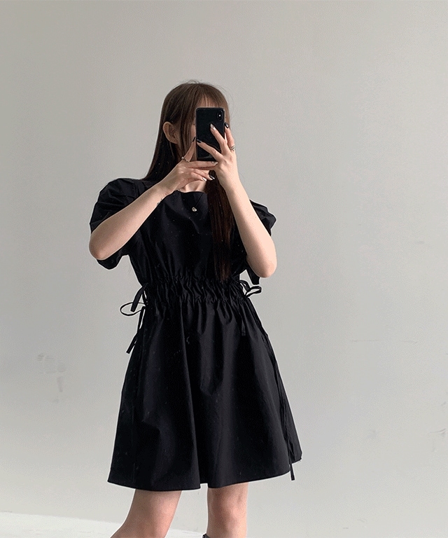 [ミュティ] キエル パフ ストリング コットン ミニ ワンピース 3col