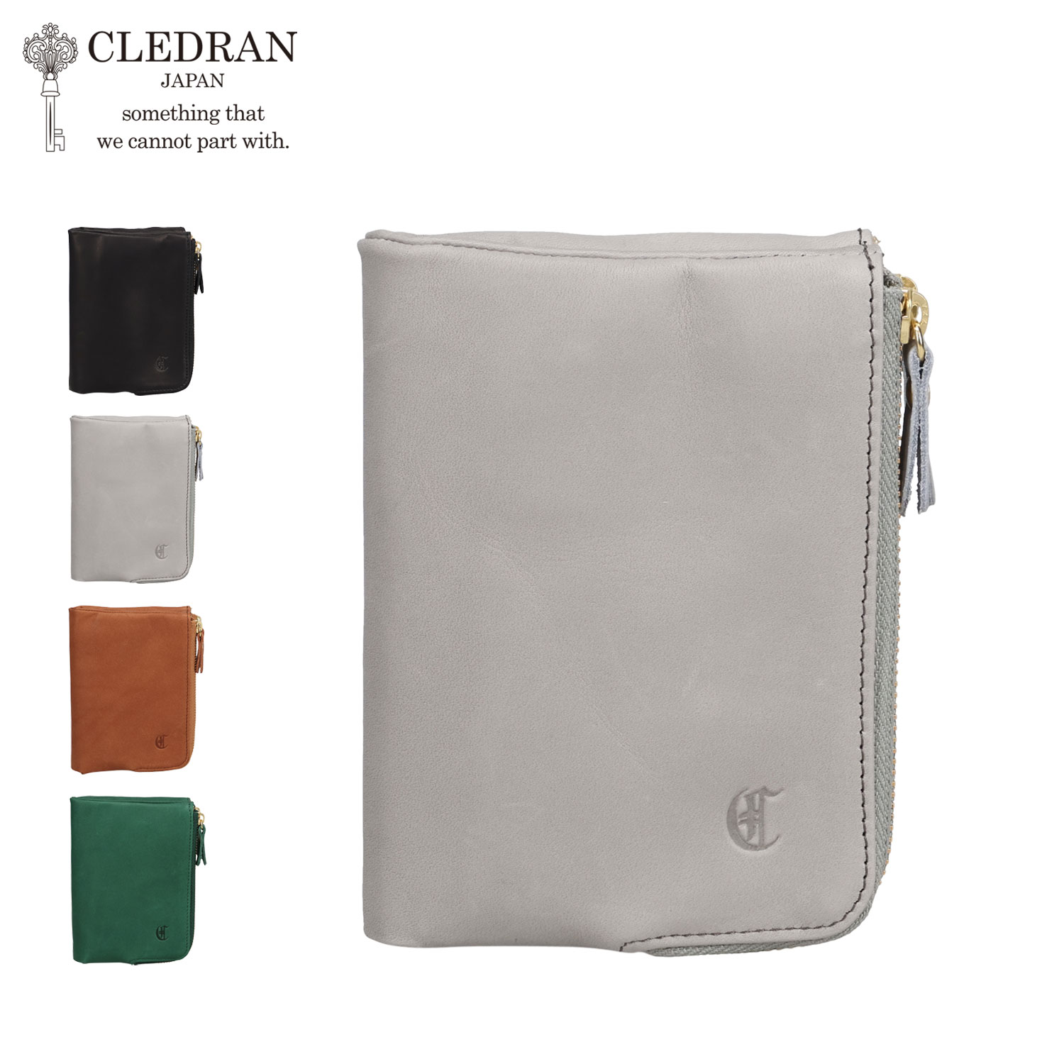 財布 二つ折り レディース 本革 ファスナー ブラック グレー ブラウン グリーン 黒 CL3930