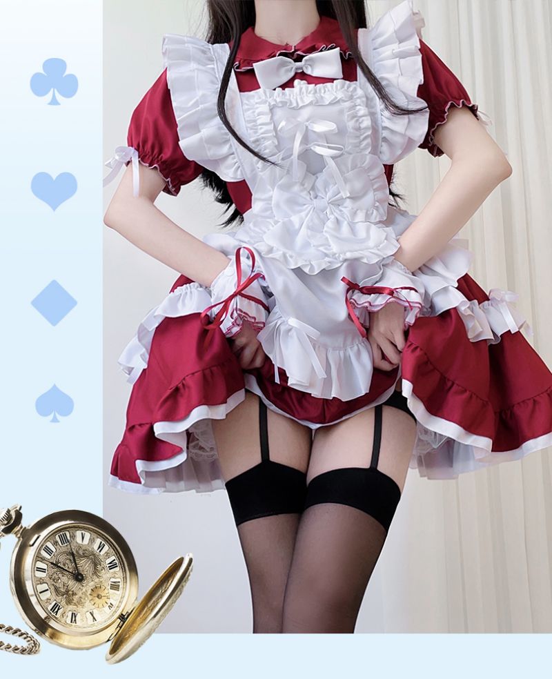 メイド服 ワインピース 半袖 メイド服 ロリータワンピース ゴスロリ ゴシック ロリータ服 ティアードドレス ブラック ワイン 点セット ゴス バンパイア 上下セット コスプレ衣装 可愛い 衣装