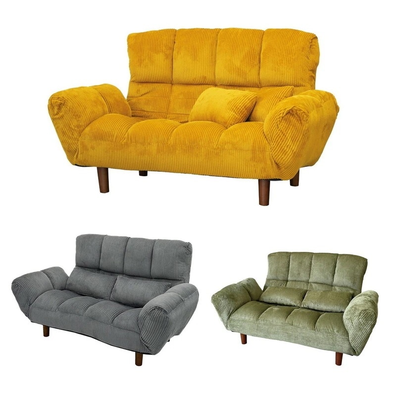 ローソファー 2人掛け リクライニング コーデュロイ おしゃれ カジュアル ベッド カウチ 二人掛け 幅175cm 座面高30cm