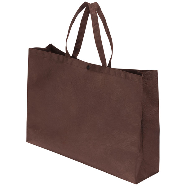 （まとめ買い）サンナップ 不織布バッグ マチ/ボタン付き 横長タイプ 手提げ袋 中 A3横 ブラウン 10枚入 FBB-Y45BRN [x3]