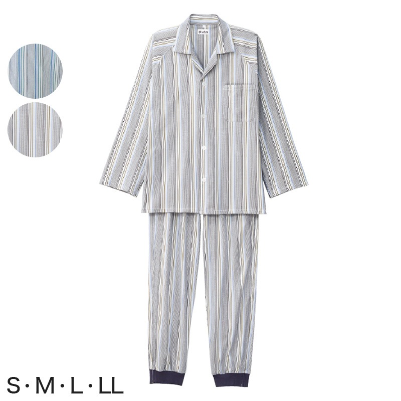 紳士 ワンタッチテープ＋フルオープンパジャマ 上下セット S～LL (メンズ 綿100% ワンタッチテープ マジックテープ式 おむつ交換 介護) (送料無料) (取寄せ)