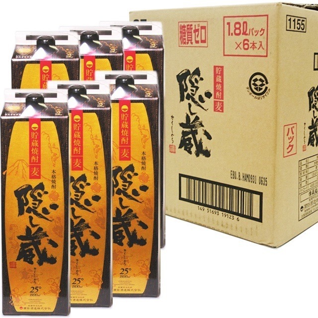 麦焼酎 隠し蔵 25度 1.8Lパック 6本入り ケース