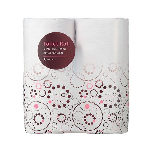 （まとめ）TANOSEE リサイクルトイレットペーパー ダブル 芯あり 45m 1パック（8ロール）(×20セット)