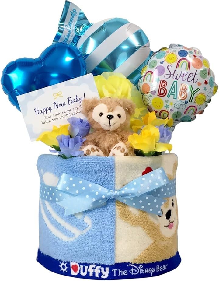 おむつケーキ 男の子 出産祝い 赤ちゃん 誕生日 ベビーシャワー ギフト(ブルー, 1段 Sサイズ)