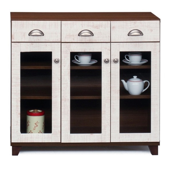 日本製 キャビネット（3枚扉タイプ） 89cm幅 ホワイト 完成品 飾り棚 食器棚 キッチンボード キッチン収納 リビングボード
