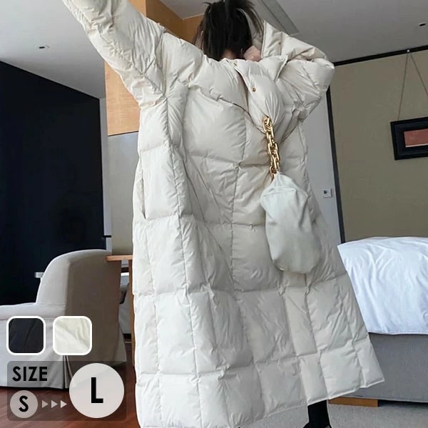 ダウンコート 90％ダウン ベンチコート ロングダウンコート 超ロング 暖かい レディース 黒 ベージュ スタンドカラー ロング丈 フードなし ダブルファスナー アウター 柔らかい 防寒性 冬服 防寒