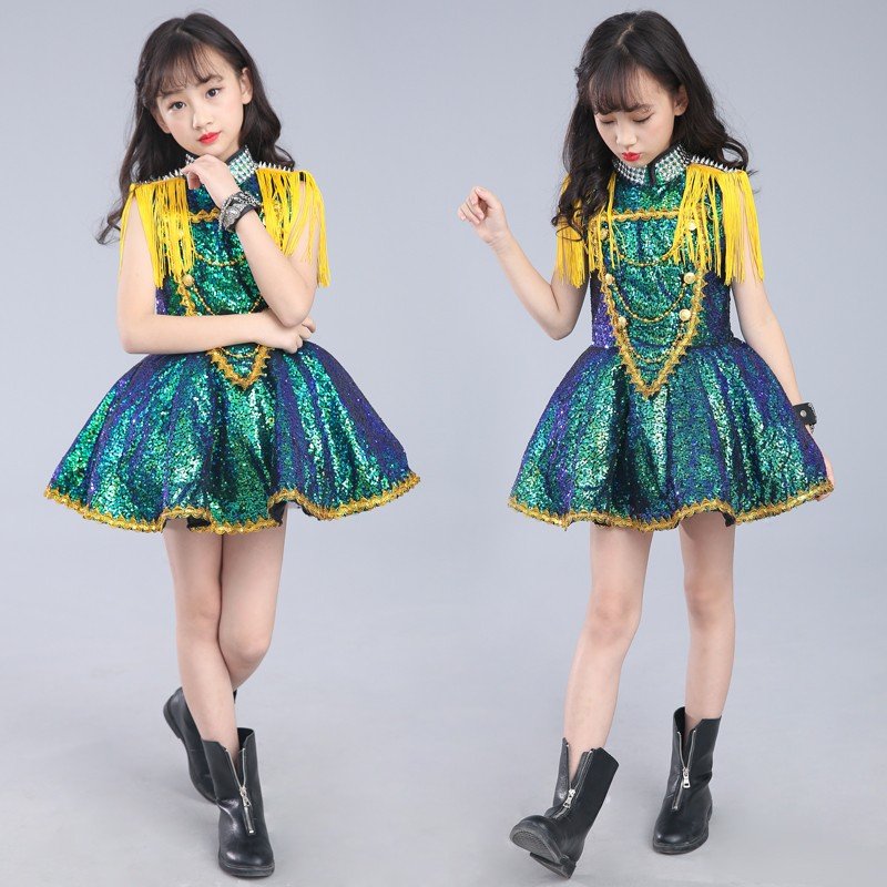 キッズ ダンス 衣装 キッズダンス チアガール 女の子ワンピース ガールズ ダンス衣装 キラキラ 韓国風 演出服 キッズダンス衣装 メタリック ジャッズ 舞台