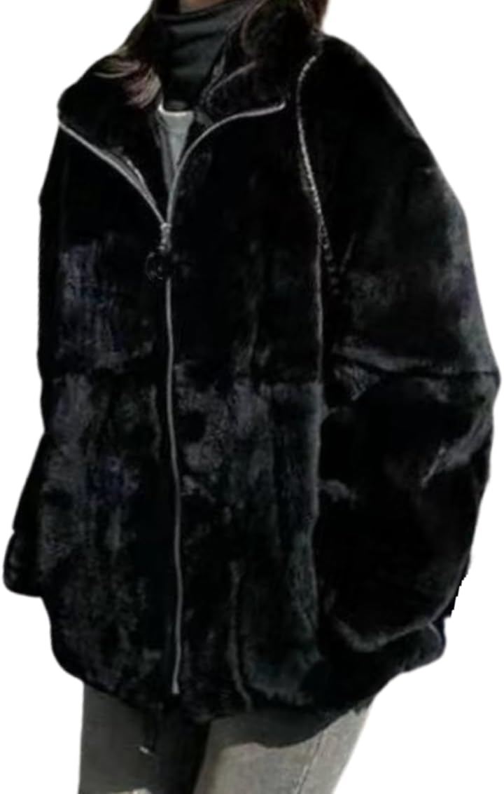 ボアジャケット ボアコート もこもこ パーカー アウター ブルゾン ノーカラー 暖か 保温 ルームウエア 羽織 (ブラック, L)