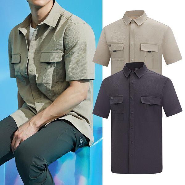 男性用夏シアサッカー半袖シャツバイジェ（男）KUH5804M