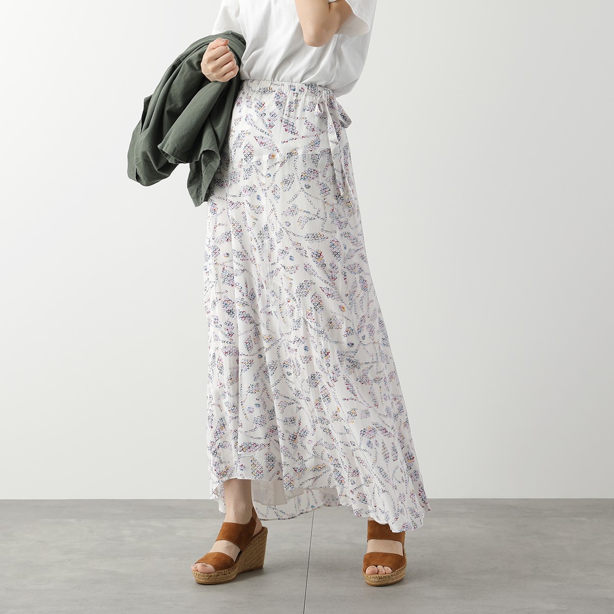 ISABEL MARANT イザベルマラン スカート ELONAE JU0010FA A1J44E レディース フルーテッドスカート シアー ロング丈 フレア 23EC/ECRU
