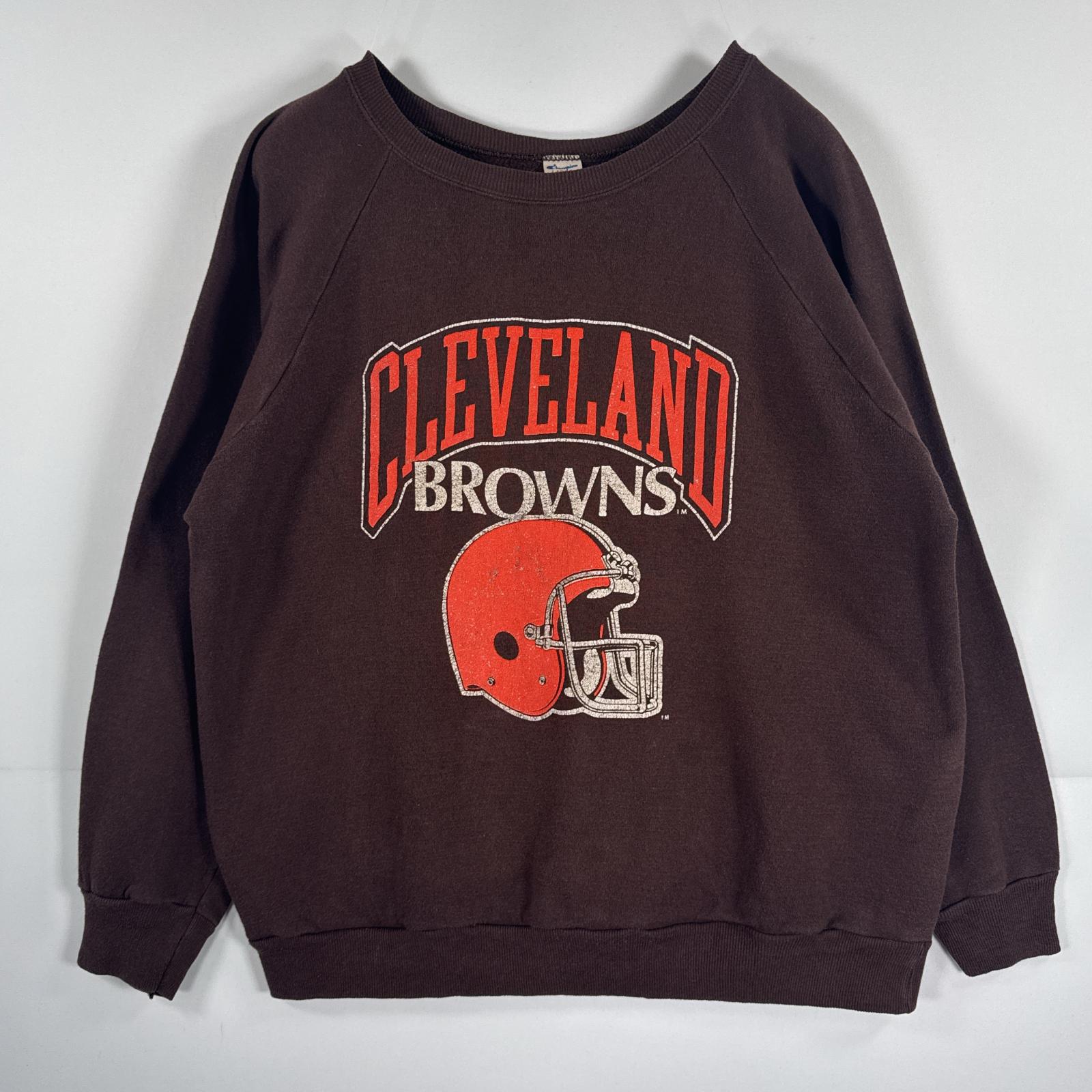古着 80s/80年代 ヴィンテージ USA製 長袖 スウェット BROWNS NFL チーム プリント アメフト ラグラン L ブラウン メンズ
