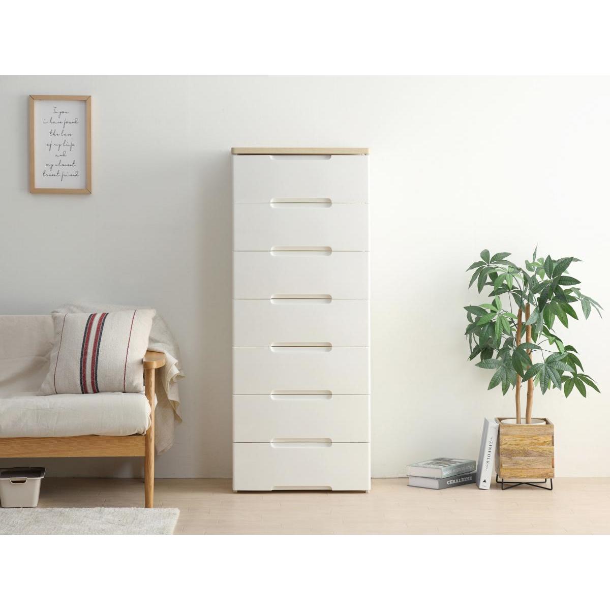 アイリスオーヤマ ウッドトップチェスト HG-557 ホワイト／ペアー 木天板 リビング 衣類収納 7段 幅56×奥行41.5×高さ138cm 14,819円