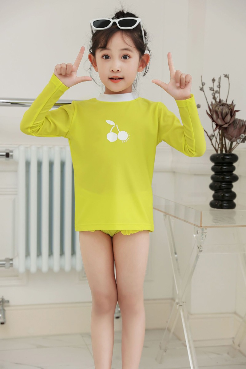 子供 女の子 水着 ラッシュガード セパレート 長袖　スクール水着　キッズ 女の子　低校生　女の子 水着 可愛い 長袖　おしゃれ ビキニ　セパレート スイミング プール　小学校　イエロー