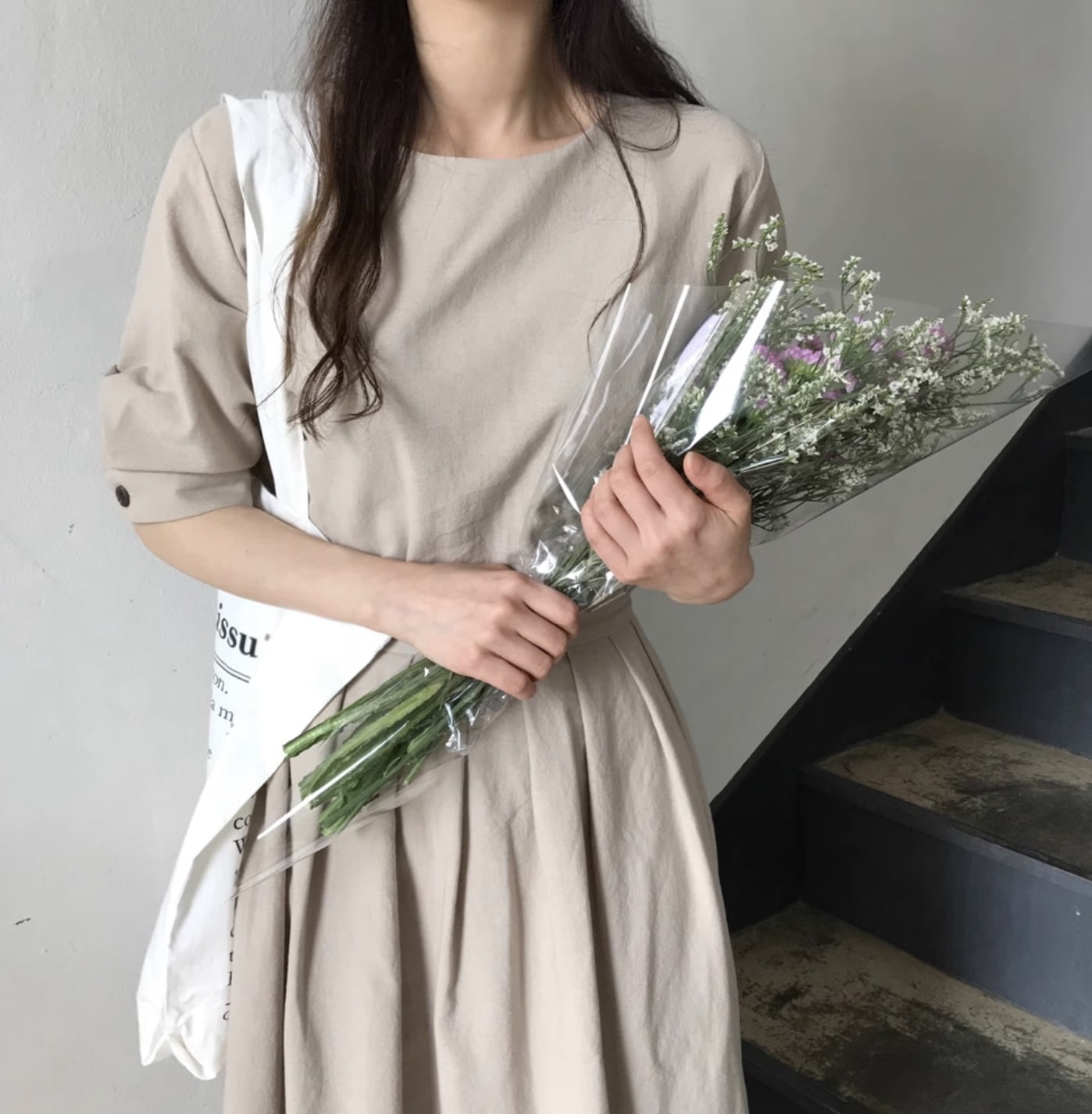 ワンピース ロングスカート フレアワンピース ミモレ ミモレ丈 袖あり 5分袖 五分袖 7分袖 七分袖 ラウンドネック フレア Aライン ウエストマーク ハイウエスト 可愛い かわいい きれいめ