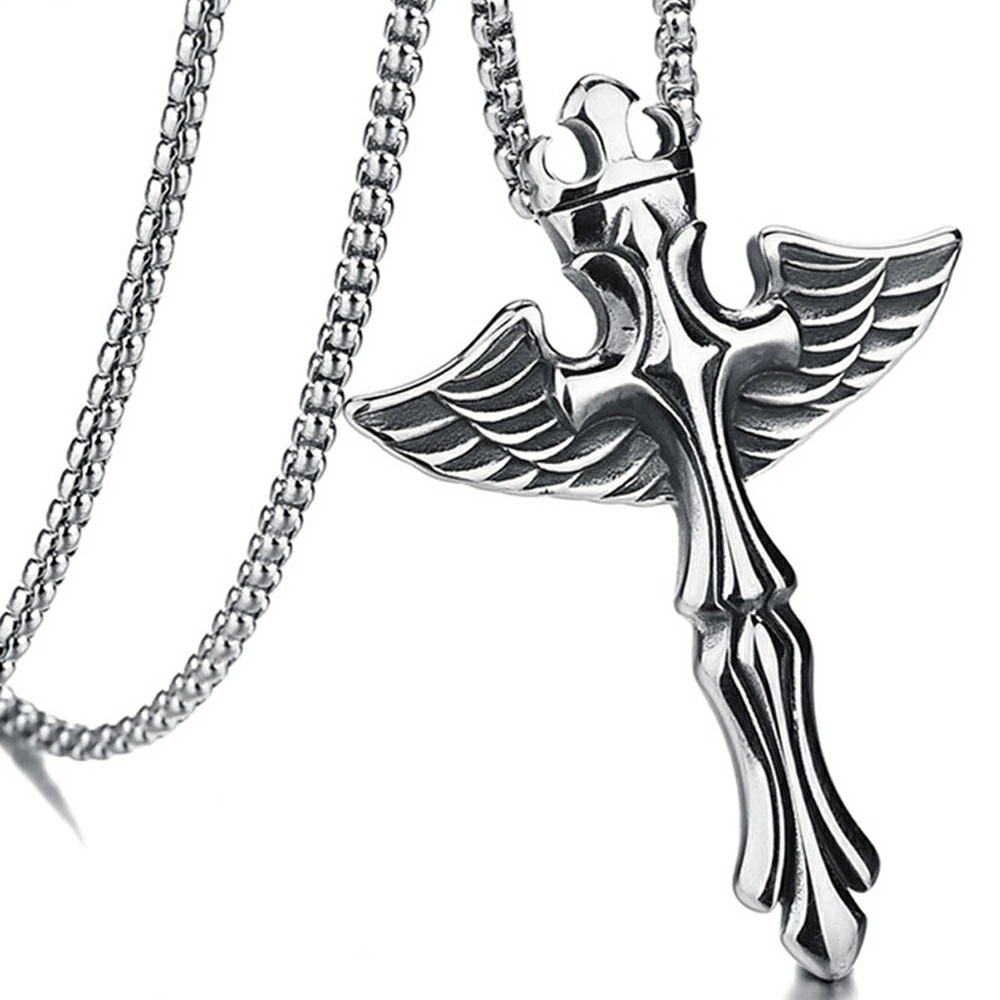 エンジェルソード ステンレス ネックレス（60cmチェーン付き）首飾り 翼 クロス 十字架 ロザリオ 羽根 剣 刀 天使 エンジェル 男性 女性 プレゼント アクセサリー stt00-00-0557