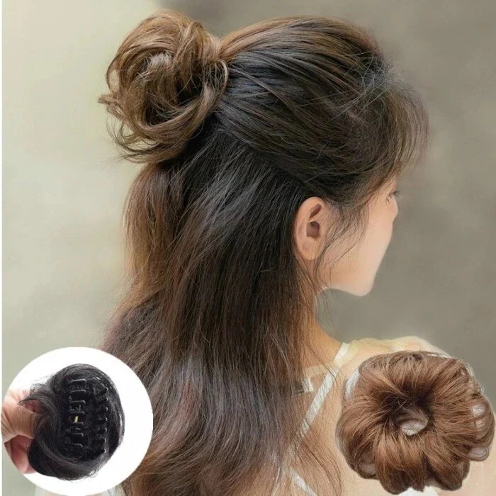 【1つ買うと10個無料】人毛ウィッグ クリップ型orシュシュ型 人毛 簡単お団子ウィッグmini 部分ウィッグ ウィッグ 自