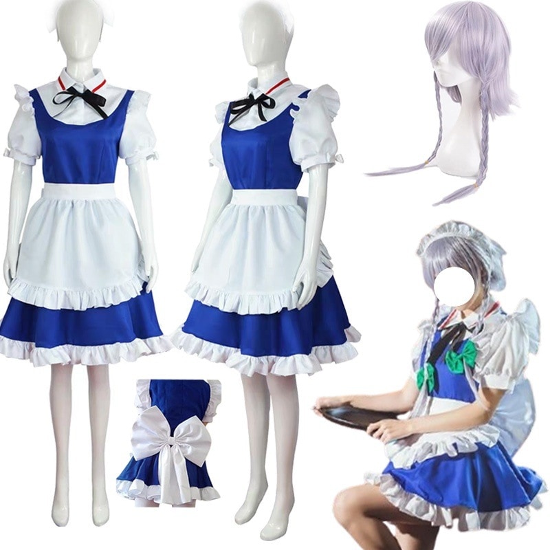 十六夜咲夜 コスプレ 衣装 いざよいさくや コスプレ 衣装 メイド服 お盆 ステージ 舞台服 文化祭 ウイッグ追加可能