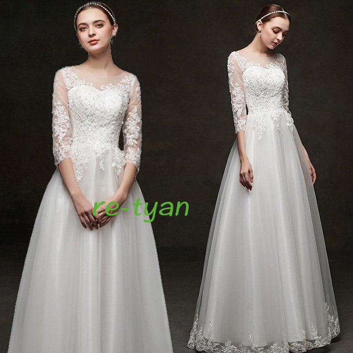 海外挙式ウェディングドレス レースドレス 結婚式 披露宴 刺繍ブライダル フォーマルプリンセスライン