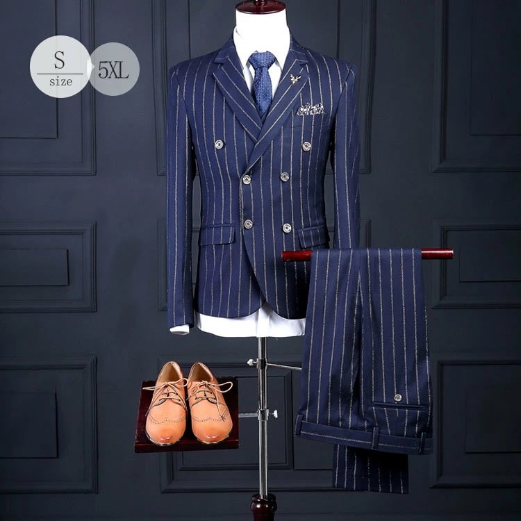最終在庫スーツ メンズ スリムスーツ おしゃれスーツ カジュアルスーツ ビジネススーツ フォーマルスーツ スリーピース スーツ スリーピース 3ピーススーツ 二つボタン ライン柄 春秋 通勤 面接 結
