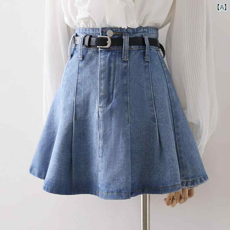 レディース デニムスカート ショート丈 ハイウエスト スリム Aライン レトロライトブルー スイングスカート フレア 春夏秋 涼感 カジュアル スタイリッシュ フェミニン ベルト付き 4,803円