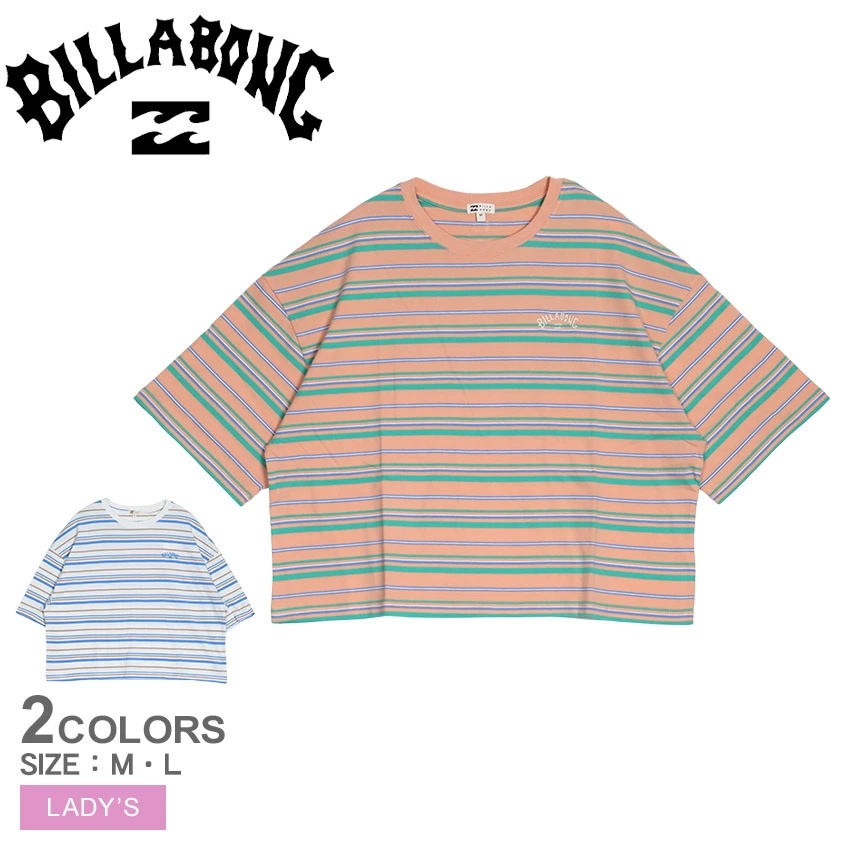 半袖Tシャツ レディース STRIPE LOOSE CROPPED TEE ブルー 青 オレンジ BE01C205 トップス ボーダー おしゃれ ロゴ サーフィン サーファー 海