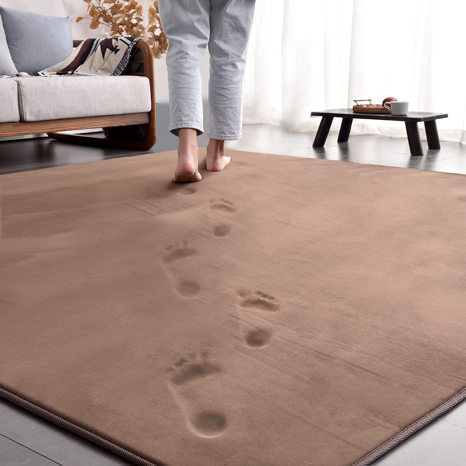 ラグ カーペット 低反発 ラグマット 3畳 厚手15mm 190x240cm 滑り止め付 洗える 防音 床暖房 ホットカーペット対応 ウレタン 厚い じゅうたん 無地・ブラウン