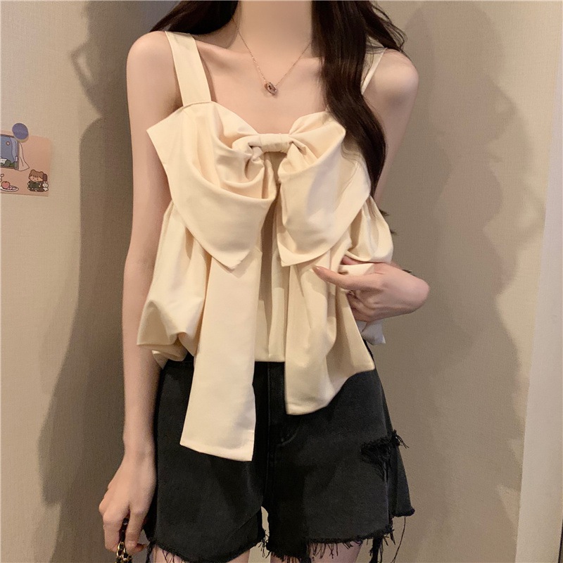 トップス シャツ キャミソール リボン付き タンクトップ ノースリーブシャツ リボン ノースリーブ クロップドトップス 大人可愛い おしゃれ 大人女子 ラブリー 無地 春 夏 レディース デート