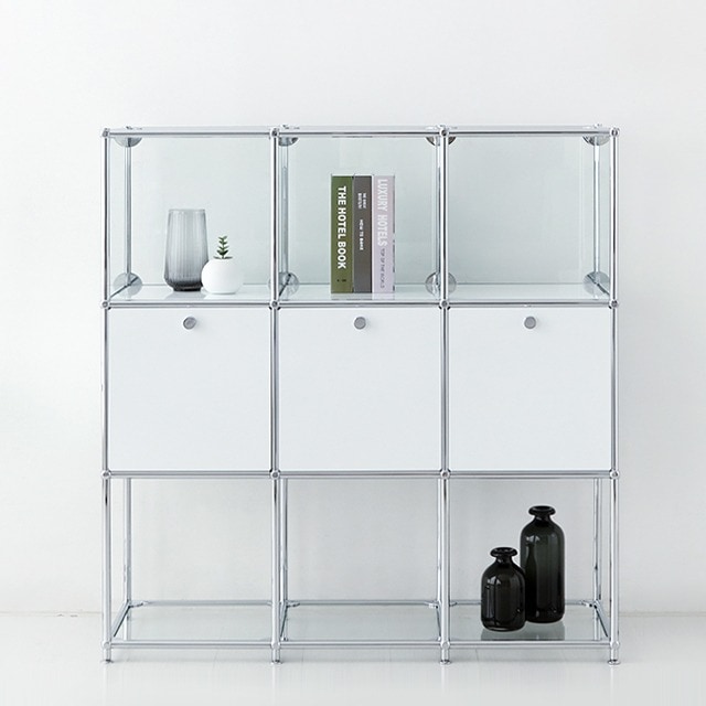 SIMPLIE 3段3列 2扉付き ガラス棚 MD068 収納棚 ホワイト