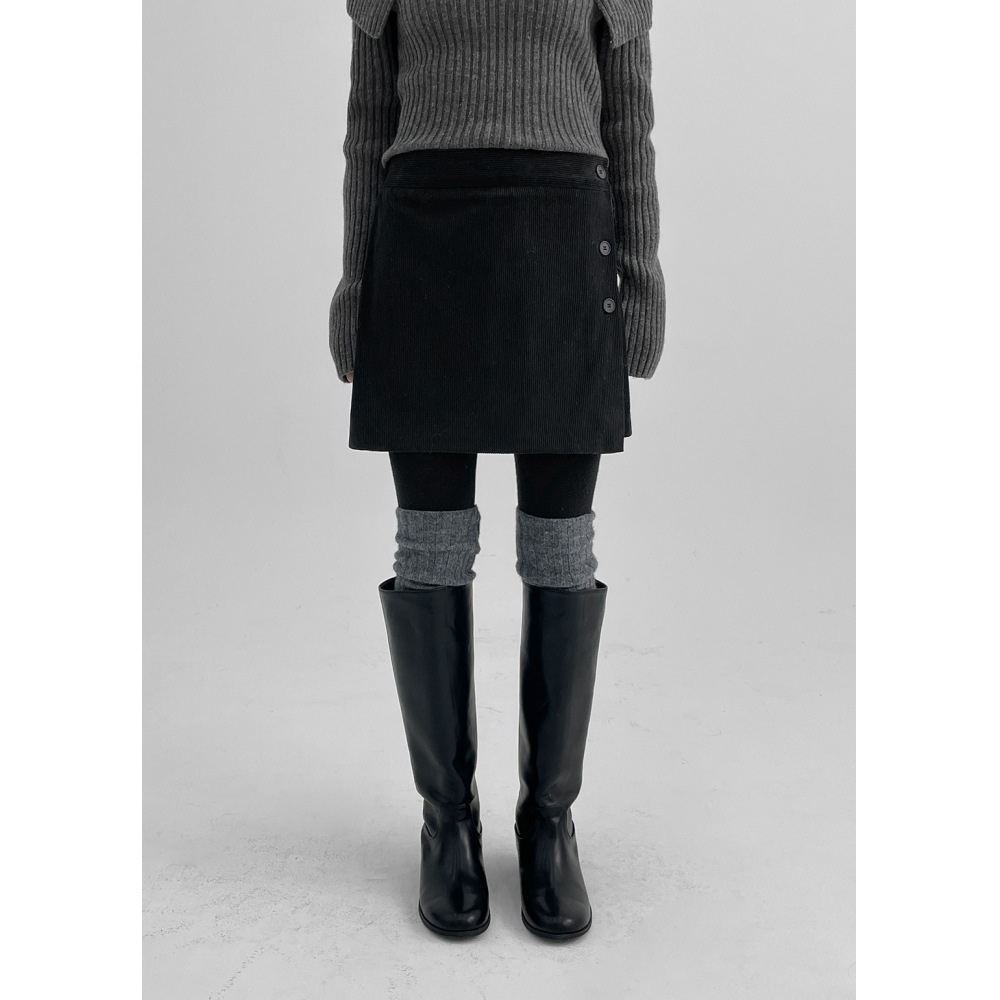 ブラックアップデニーコーデュロイラップミニスカートパンツ