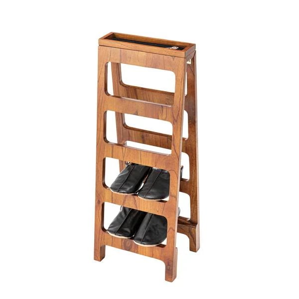 シューズラック 4段 スリッパラック 木製 天然木 折りたたみ 折り畳み シンプル ナチュラル 北欧 カントリー デザイン カフェ風 おしゃれ 白 ホワイト 茶色