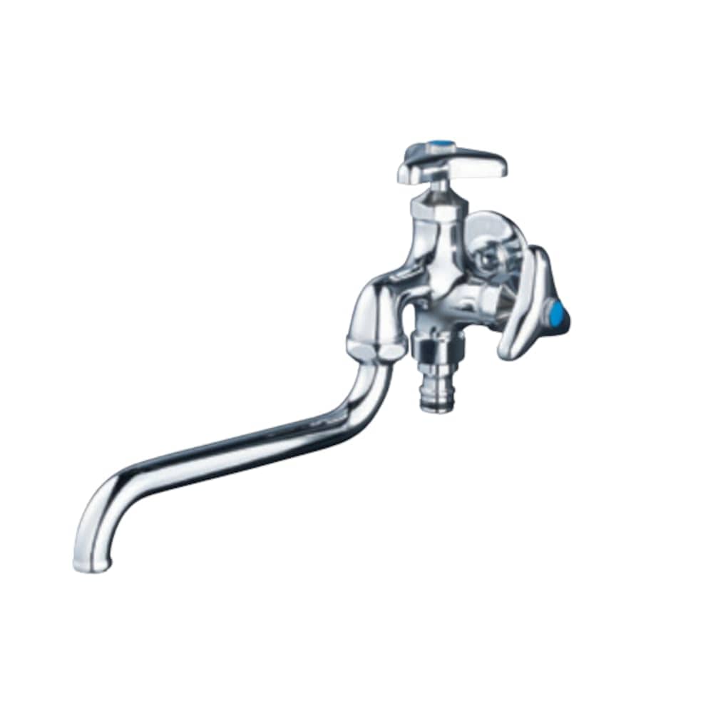 送料無料 KVK 屋外ホース接続ニップル付二口自在水栓(寒冷地用) K21SPZ