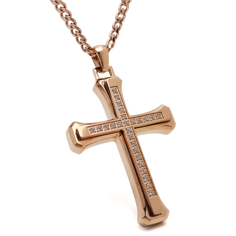 ステンレス ごつめクロスのネックレス [n1085]