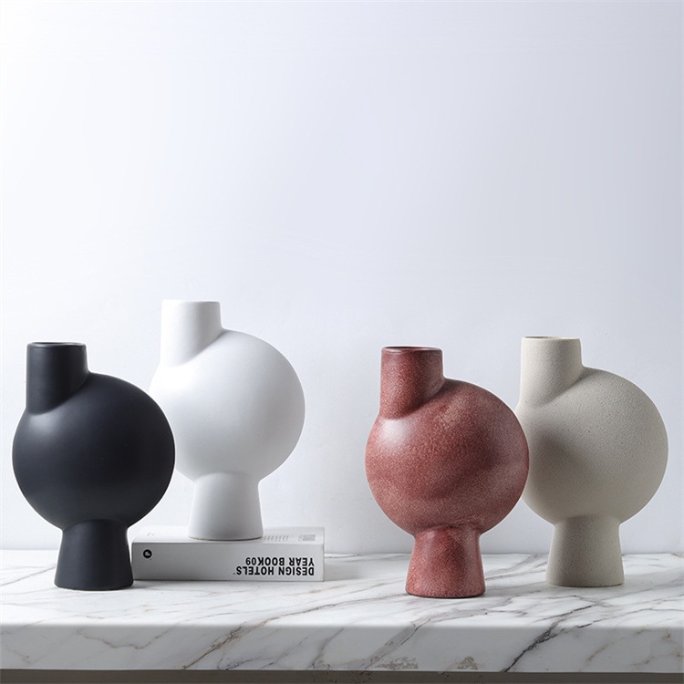 INSスタイル 北欧風 白黒セラミック花瓶 4色バリエーション インテリアアクセサリー 花差し 装飾小物 お部屋雑貨 デザイン感あり