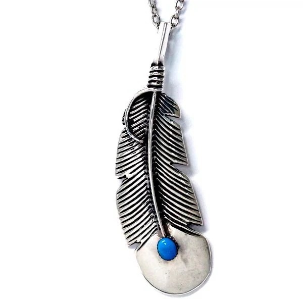 インディアンジュエリー ペンダント ネックレス ビッグ フェザー 羽 天然石 ターコイズ ツタ 植物 メンズ シルバー925