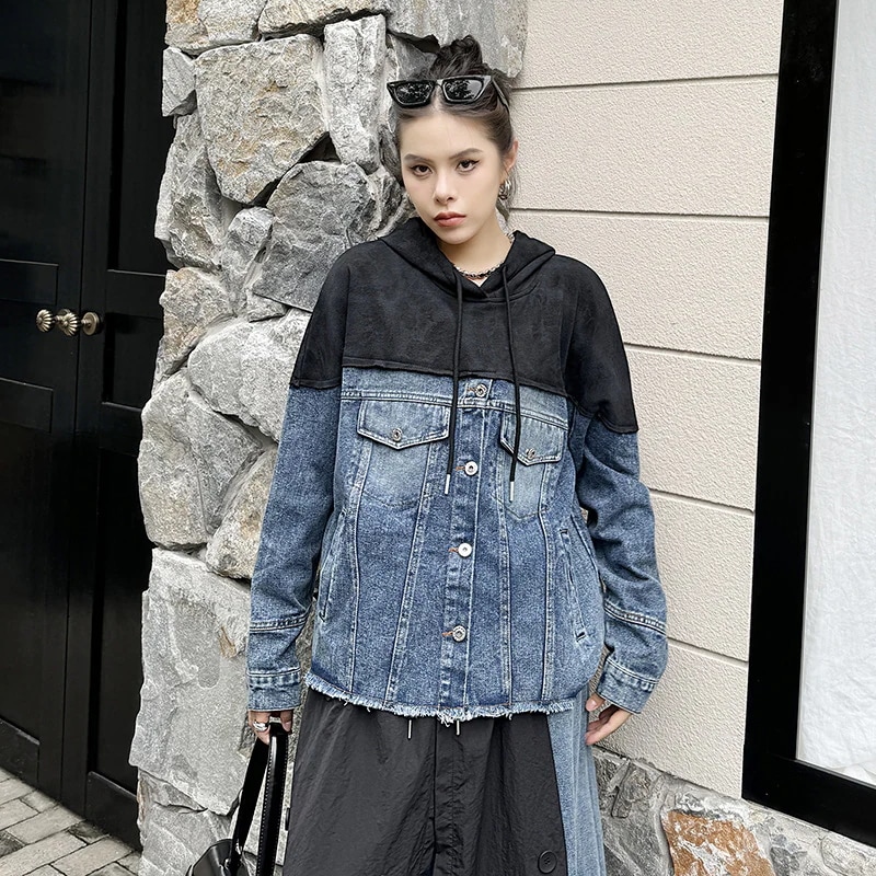 【J.Fashion】 2024秋新品 デニムジャケット パーカー デニムパーカー フード付き スカートも店で購入可能です メガ割30%までに制限
