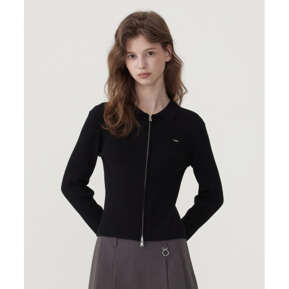 COVERNAT レディースカラースリムフィットジップアップカーディガンブラック
