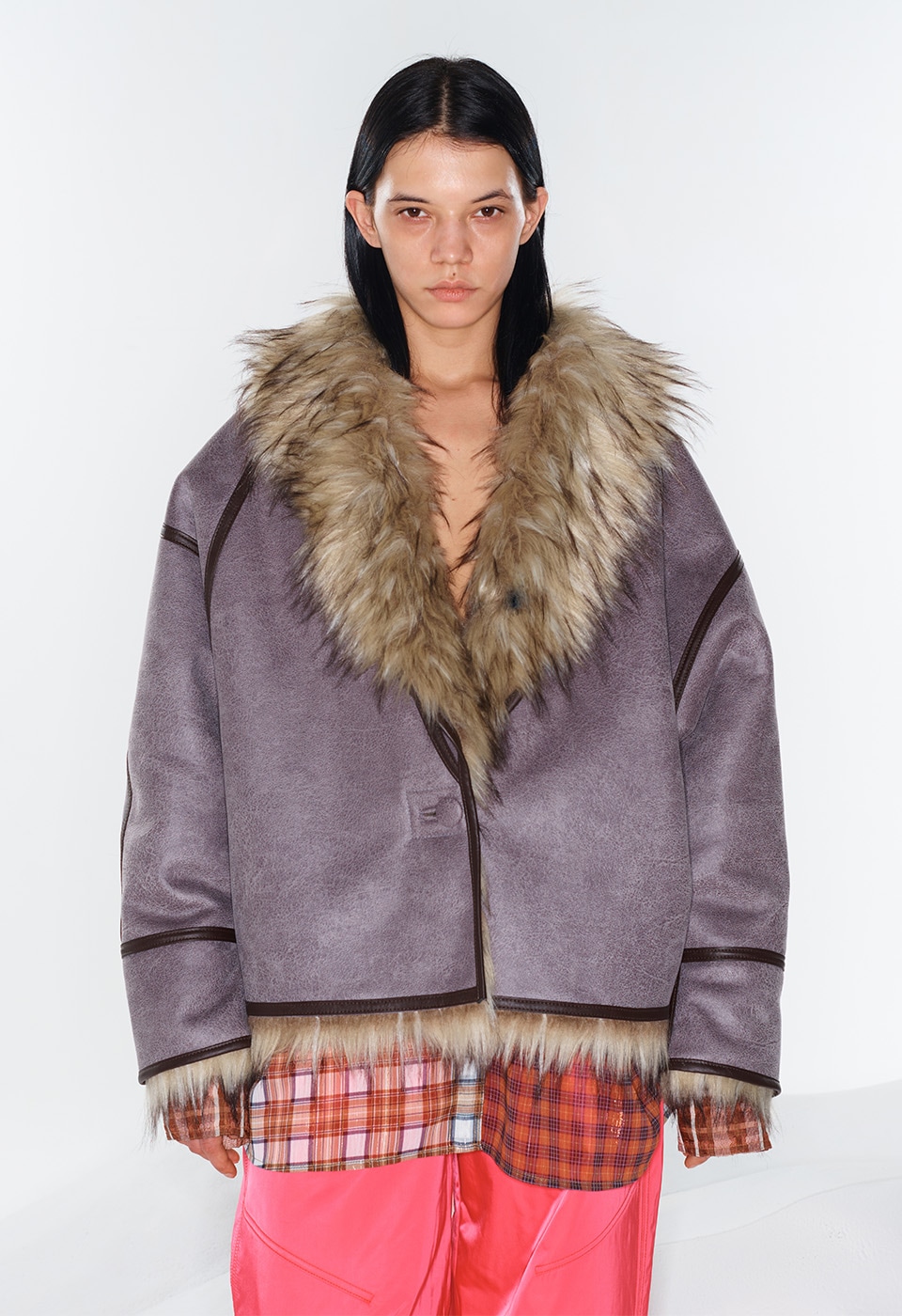 【OPEN Yy】 FAUX FUR REVERSIBLE JACKET : BROWN