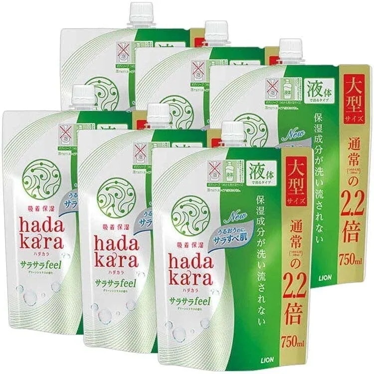 6個セット hadakaraボディソープ サラサラfeelタイプグリーンシトラスの香り詰替750ml メガ割