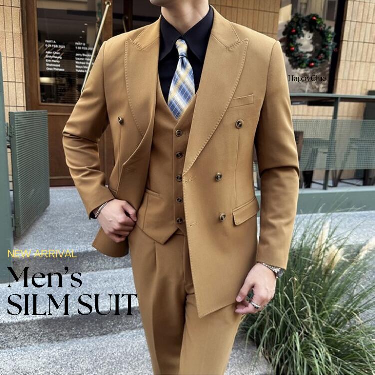 スリーピース ダブルスーツ おしゃれスーツ メンズスーツ 結婚式 前撮り 3ピーススーツ 発表会 タキシード 紳士服 礼服 冠婚葬祭 スーツ メンズ ビジネススーツ フォーマル 通勤 オフィス 二次会