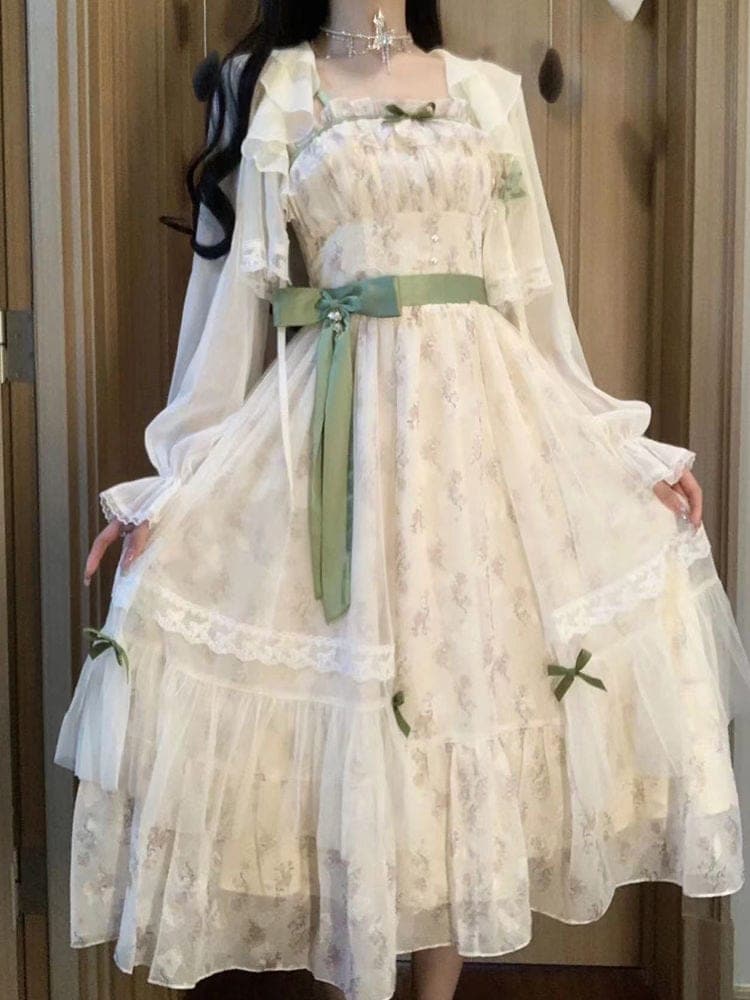 フランスの甘い優しい風オランジェット花ホルタードレス女性夏ルーズ万能日焼け止めカーディガン2点セット