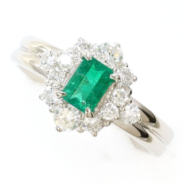 PT900 プラチナ リング 11号 エメラルド 0.37 ダイヤ 0.53【中古】