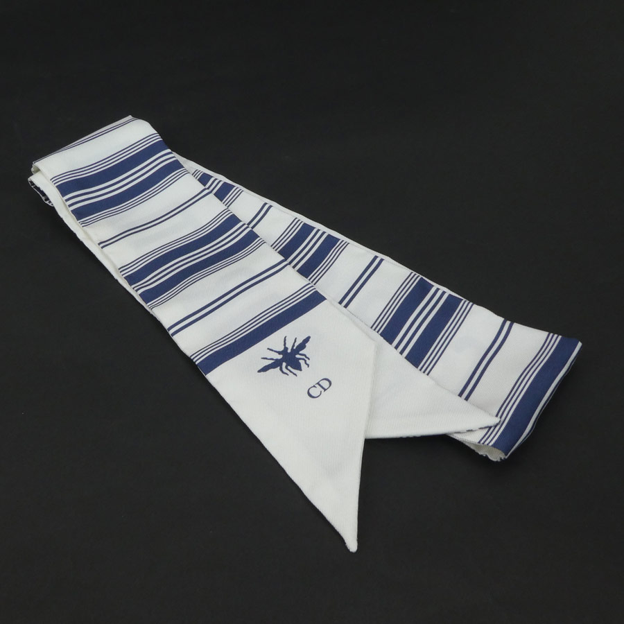 クリスチャンディオール Christian Dior スカーフ シルク ネイビー×ホワイト レディース r9824f