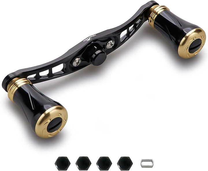 92mm リール ハンドル 19mm ノブ搭載 シマノ SHIMANO ダイワ DAIWA アブ Abu 通用 ベイトリール Wing Pillar Series( ブラック＆ゴールド)