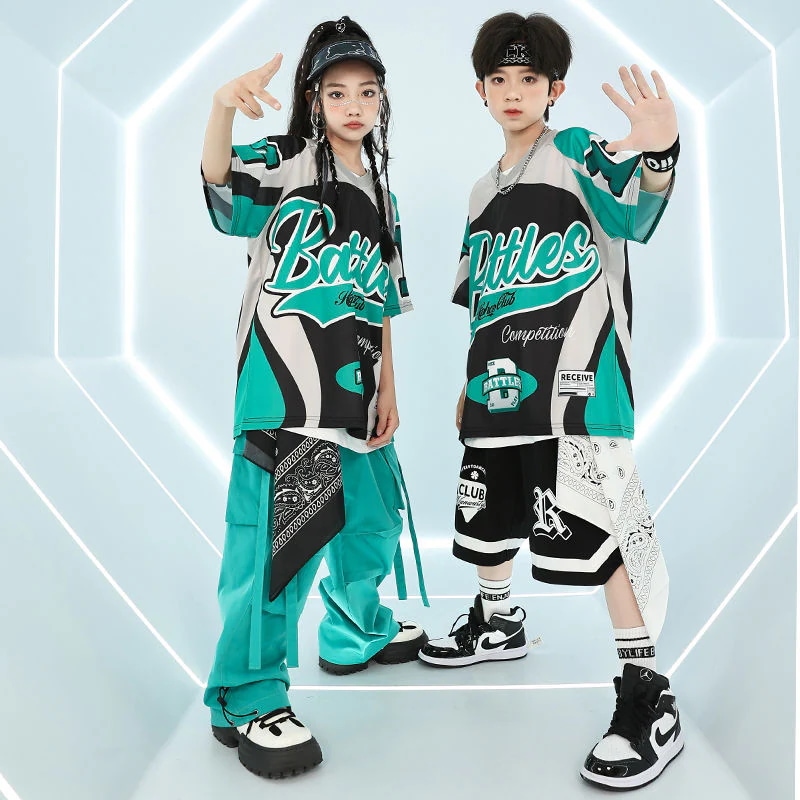 子供のダンスの公演の服装のジャズのダンスの女の子のhiphopの男の子の街のダンスのファッションの服のクールでかっこいいヒップホップの子供服の夏