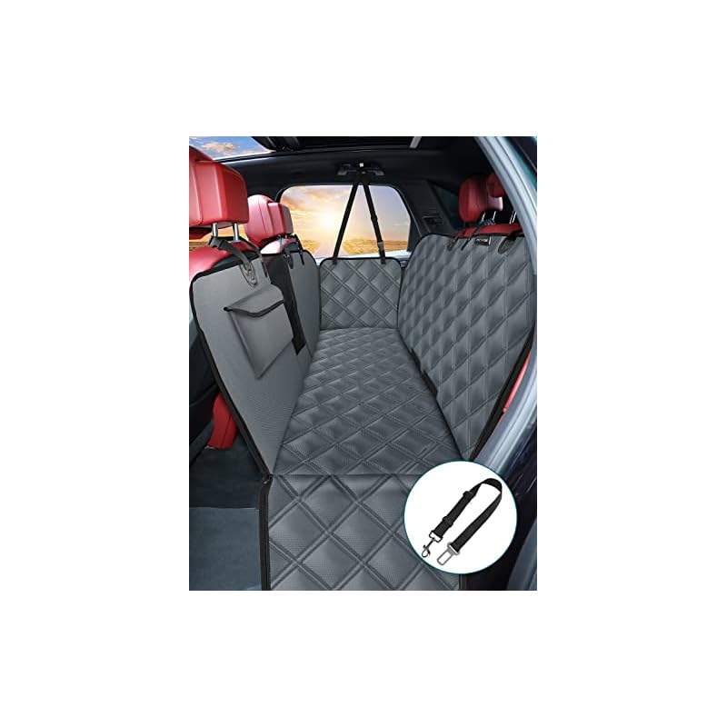 KYG ペット用 ドライブシート 汎用版 全車種 後部座席 可視メッシュ窓 安全ベルト付き 汚れ防止 防水 耐摩 滑り止め 簡単取り付け 折り畳み式 ブルーグレー 135x45x45cm